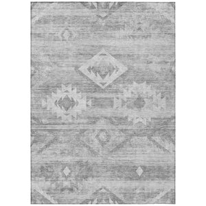 HomeRoots 9' Silver Gray and Charcoal Southwestern Area Rug - Durable, Washable, Versatile for Indoor/Outdoor Spaces 9' X 12' 588730