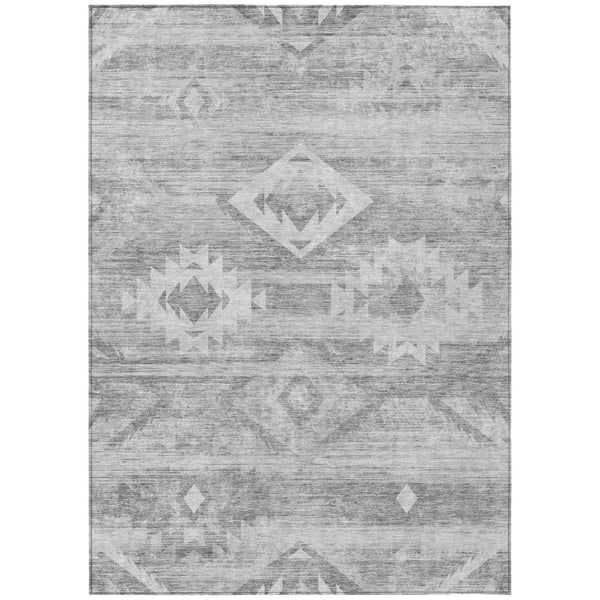HomeRoots 9' Silver Gray and Charcoal Southwestern Area Rug - Durable, Washable, Versatile for Indoor/Outdoor Spaces 9' X 12' 588730