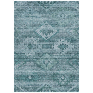 Homeroots 3' Aqua Turquoise Southwestern Area Rug - Stylish Washable Design For Indoor & Outdoor Use 3' X 5' Polyester 588732