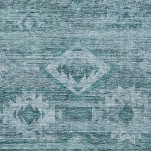 Homeroots 3' Aqua Turquoise Southwestern Area Rug - Stylish Washable Design For Indoor & Outdoor Use 3' X 5' Polyester 588732