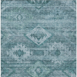 Homeroots 3' Aqua Turquoise Southwestern Area Rug - Stylish Washable Design For Indoor & Outdoor Use 5' X 8' Polyester 588733