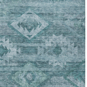 Homeroots 3' Aqua Turquoise Southwestern Area Rug - Stylish Washable Design For Indoor & Outdoor Use 5' X 8' Polyester 588733
