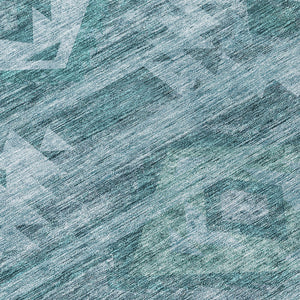 Homeroots 3' Aqua Turquoise Southwestern Area Rug - Stylish Washable Design For Indoor & Outdoor Use 8' Round Polyester 588734