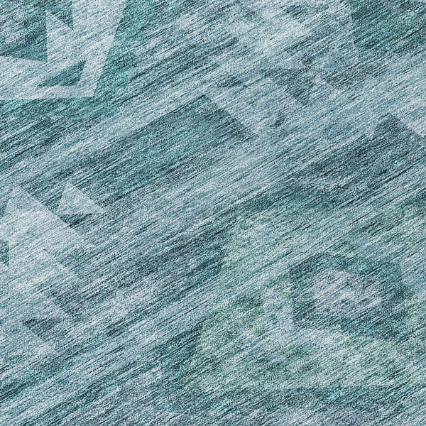 Homeroots 3' Aqua Turquoise Southwestern Area Rug - Stylish Washable Design For Indoor & Outdoor Use 8' Round Polyester 588734