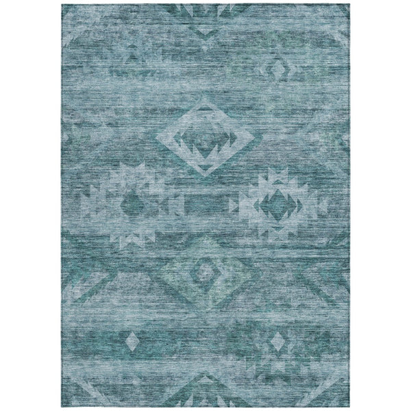 Homeroots 3' Aqua Turquoise Southwestern Area Rug - Stylish Washable Design For Indoor & Outdoor Use 8' X 10' Polyester 588735