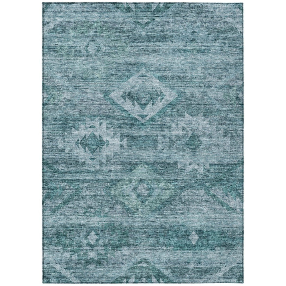 HomeRoots 9' Teal Blue and Aqua Southwestern Washable Area Rug - Vibrant Indoor/Outdoor Design for High Traffic Spaces 9' X 12' 588736