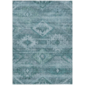 HomeRoots 9' Teal Blue and Aqua Southwestern Washable Area Rug - Vibrant Indoor/Outdoor Design for High Traffic Spaces 9' X 12' 588736