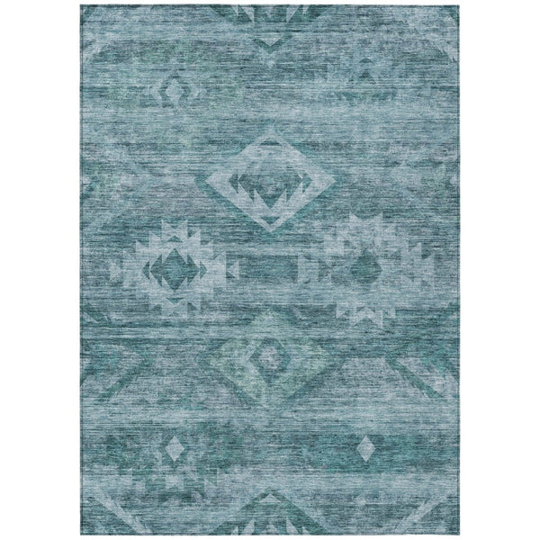 HomeRoots 9' Teal Blue and Aqua Southwestern Washable Area Rug - Vibrant Indoor/Outdoor Design for High Traffic Spaces 9' X 12' 588736