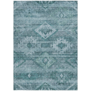 Homeroots 3' Aqua Turquoise Southwestern Area Rug - Stylish Washable Design For Indoor & Outdoor Use 10' X 14' Polyester 588737