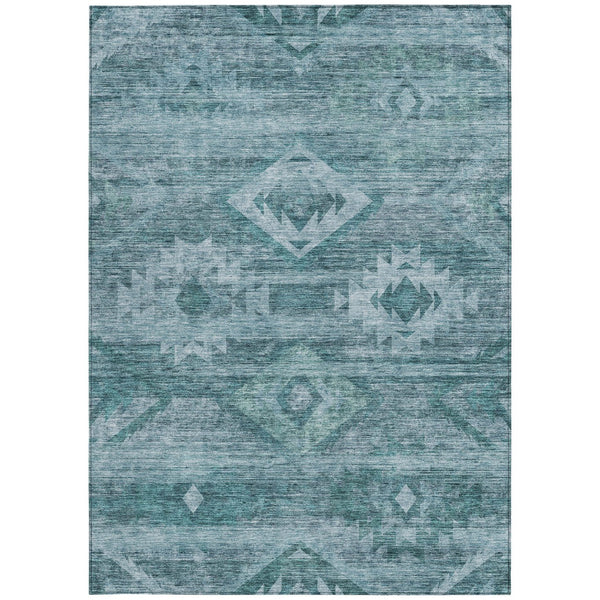 Homeroots 3' Aqua Turquoise Southwestern Area Rug - Stylish Washable Design For Indoor & Outdoor Use 10' X 14' Polyester 588737