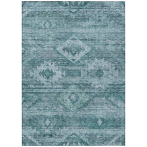Homeroots 3' Aqua Turquoise Southwestern Area Rug - Stylish Washable Design For Indoor & Outdoor Use 10' X 14' Polyester 588737
