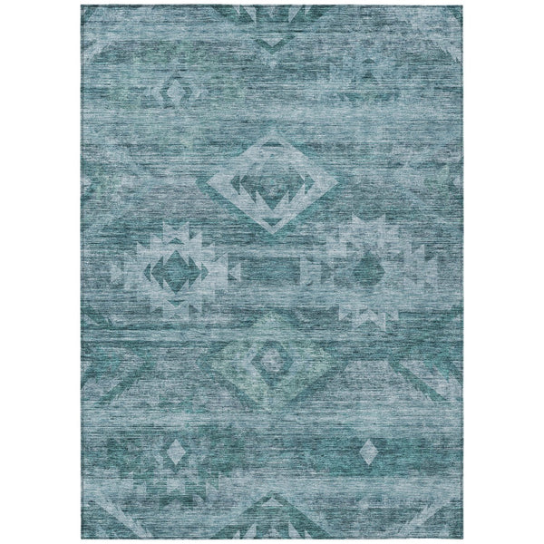 Homeroots 3' Aqua Turquoise Southwestern Area Rug - Stylish Washable Design For Indoor & Outdoor Use 10' X 14' Polyester 588737