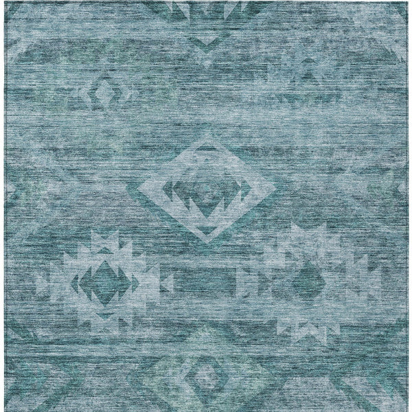 Homeroots 3' Aqua Turquoise Southwestern Area Rug - Stylish Washable Design For Indoor & Outdoor Use 10' X 14' Polyester 588737