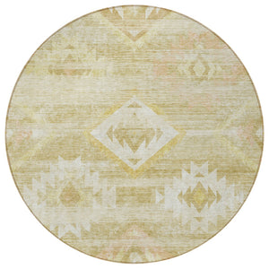 Homeroots 3' Aqua Turquoise Southwestern Area Rug - Stylish Washable Design For Indoor & Outdoor Use 8' Round Polyester 588746