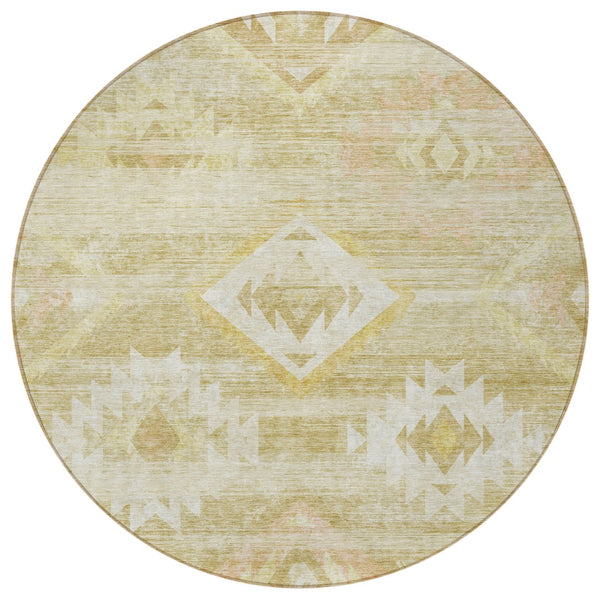 Homeroots 3' Aqua Turquoise Southwestern Area Rug - Stylish Washable Design For Indoor & Outdoor Use 8' Round Polyester 588746