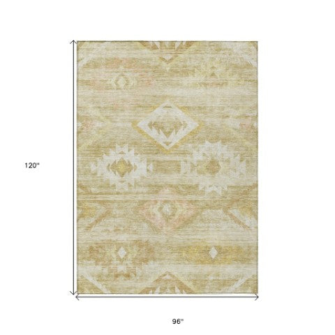 Homeroots 3' Aqua Turquoise Southwestern Area Rug - Stylish Washable Design For Indoor & Outdoor Use 8' X 10' Polyester 588747