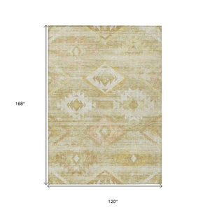 Homeroots 3' Aqua Turquoise Southwestern Area Rug - Stylish Washable Design For Indoor & Outdoor Use 10' X 14' Polyester 588749