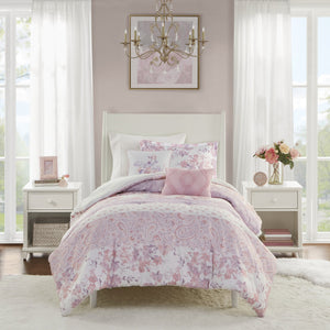 English Elm Floral Paisley Comforter Set Twin/Twin XL - Soft Microfiber, Anti-Microbial, Decorative Pillows Pink 19.68 L x 12.99 W x 6.3 H B035P294217