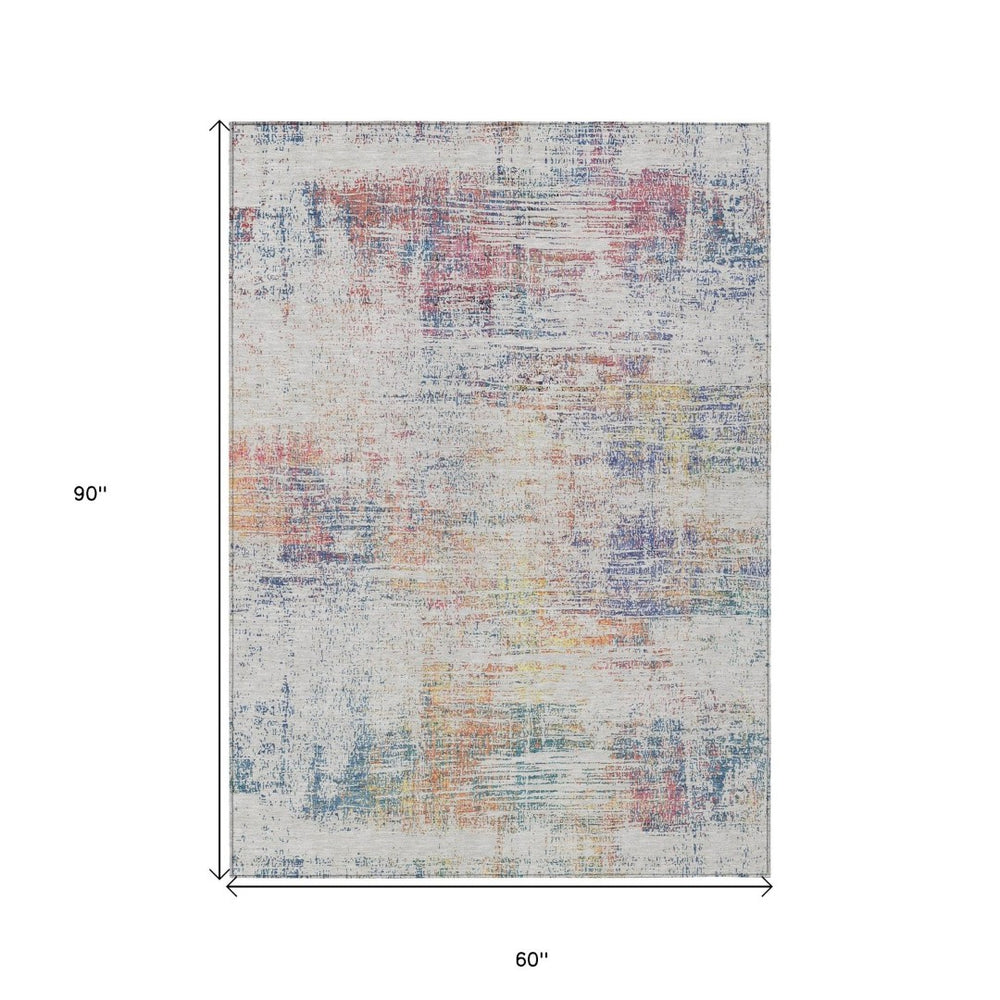 HomeRoots 5' Abstract Washable Area Rug in Ivory, Orange & Blush – Durable Indoor/Outdoor Style for Any Space 5' X 8' 588751