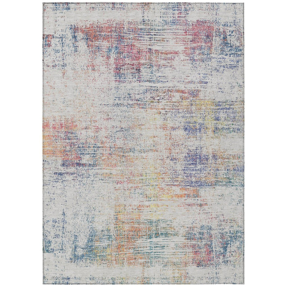 HomeRoots 5' Abstract Washable Area Rug in Ivory, Orange & Blush – Durable Indoor/Outdoor Style for Any Space 5' X 8' 588751