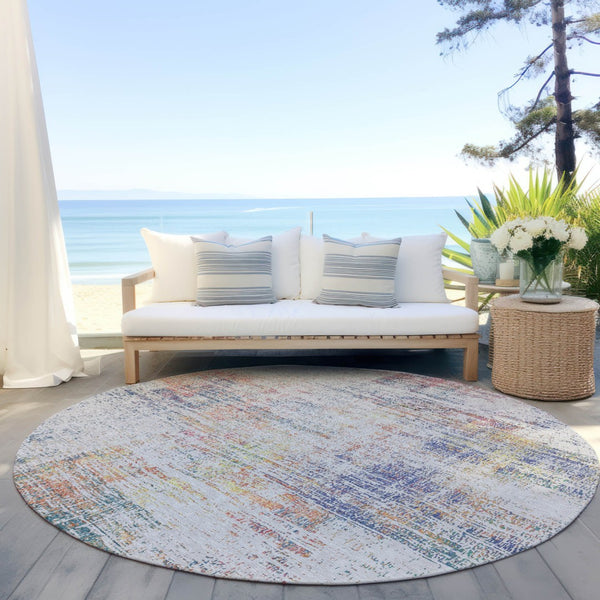 Homeroots 3' Stylish Ivory Orange Blush Abstract Washable Area Rug For Indoor And Outdoor Spaces, Durable Design 8' Round Polyester 588752