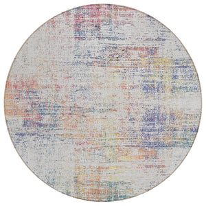 HomeRoots 5' Abstract Washable Area Rug in Ivory, Orange & Blush – Durable Indoor/Outdoor Style for Any Space 8' Round 588752