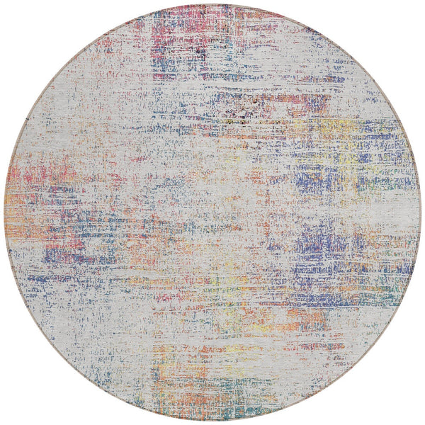 Homeroots 3' Stylish Ivory Orange Blush Abstract Washable Area Rug For Indoor And Outdoor Spaces, Durable Design 8' Round Polyester 588752