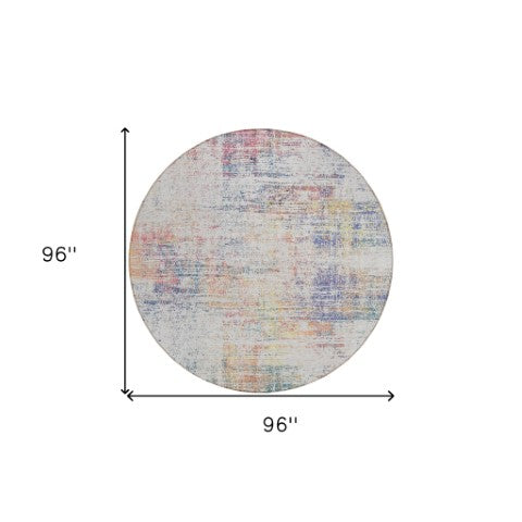 Homeroots 3' Stylish Ivory Orange Blush Abstract Washable Area Rug For Indoor And Outdoor Spaces, Durable Design 8' Round Polyester 588752