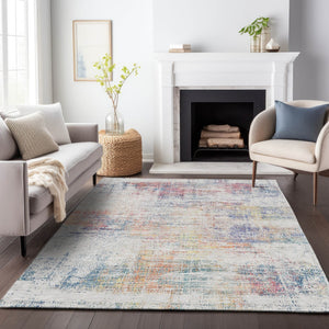 Homeroots 3' Stylish Ivory Orange Blush Abstract Washable Area Rug For Indoor And Outdoor Spaces, Durable Design 8' X 10' Polyester 588753