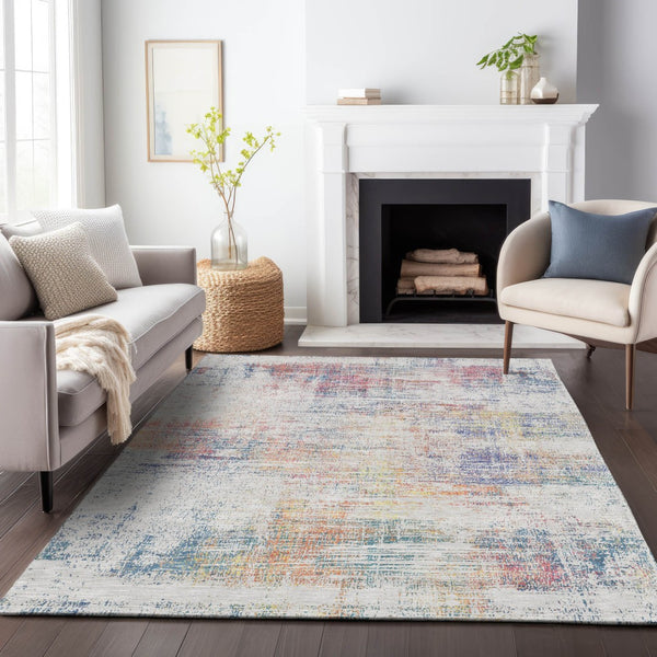 Homeroots 3' Stylish Ivory Orange Blush Abstract Washable Area Rug For Indoor And Outdoor Spaces, Durable Design 8' X 10' Polyester 588753