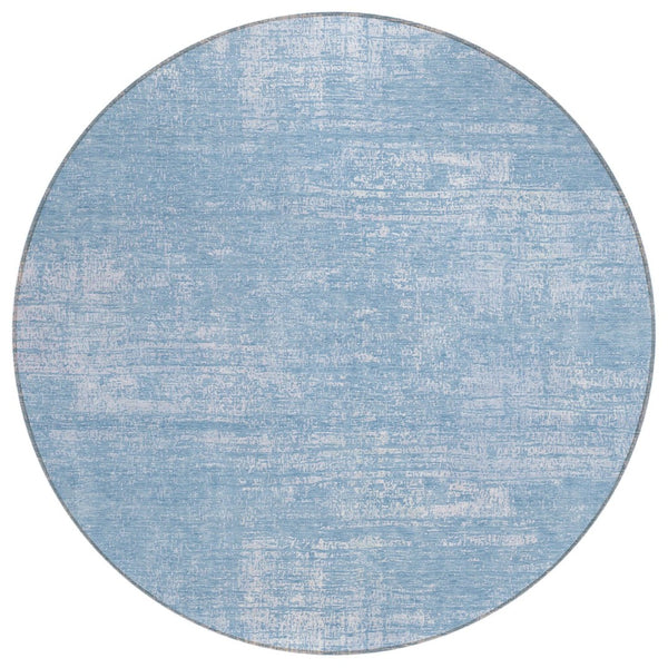HomeRoots 5' Navy Blue and Sky Blue Abstract Washable Area Rug for Indoor and Outdoor Durability and Style 8' Round 588770
