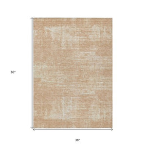Homeroots 3' Beige Tan And Taupe Abstract Washable Area Rug – Versatile Indoor/Outdoor Decor For Any Space 3' X 5' Polyester 588774