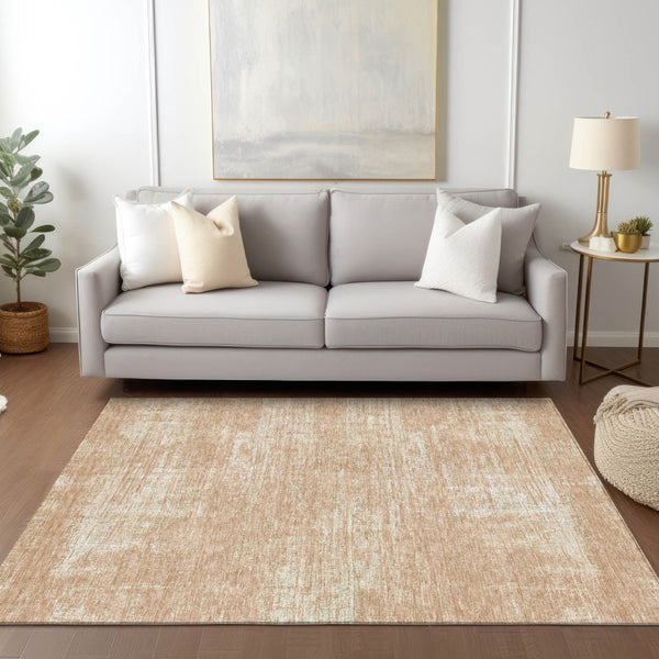Homeroots 3' Beige Tan And Taupe Abstract Washable Area Rug – Versatile Indoor/Outdoor Decor For Any Space 3' X 5' Polyester 588774