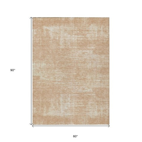 Homeroots 3' Beige Tan And Taupe Abstract Washable Area Rug – Versatile Indoor/Outdoor Decor For Any Space 5' X 8' Polyester 588775