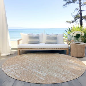 Homeroots 3' Beige Tan And Taupe Abstract Washable Area Rug – Versatile Indoor/Outdoor Decor For Any Space 8' Round Polyester 588776