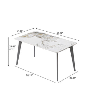 English Elm 55.12" Modern Artificial Stone Dining Table With Dark Grey Metal Legs - Seats 6, Minimalist Style W1535S00520