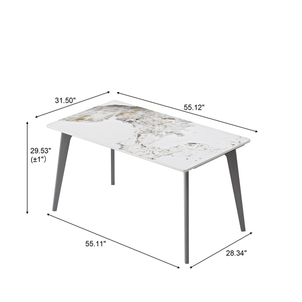 English Elm 55.12" Modern Artificial Stone Dining Table With Dark Grey Metal Legs - Seats 6, Minimalist Style W1535S00520