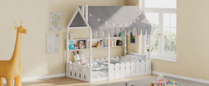 English Elm {slats Are Not Included} Twin Montessori House Floor Bed Kids Tent Lights Shelves Pinewood Frame White N708P407962K