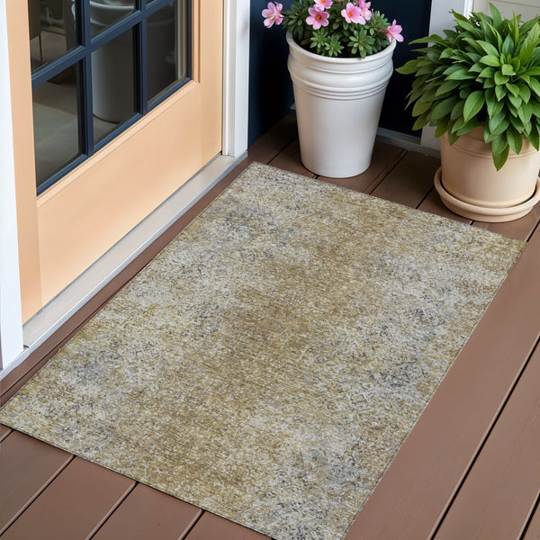 Homeroots 3' Brown Beige And Charcoal Oriental Washable Area Rug For Indoor Or Outdoor Use, Durable Design 3' X 5' Polyester 588810