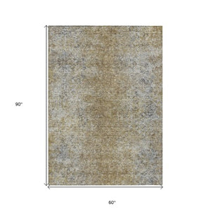 Homeroots 3' Brown Beige And Charcoal Oriental Washable Area Rug For Indoor Or Outdoor Use, Durable Design 5' X 8' Polyester 588811