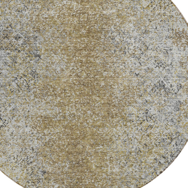 Homeroots 3' Brown Beige And Charcoal Oriental Washable Area Rug For Indoor Or Outdoor Use, Durable Design 8' Round Polyester 588812