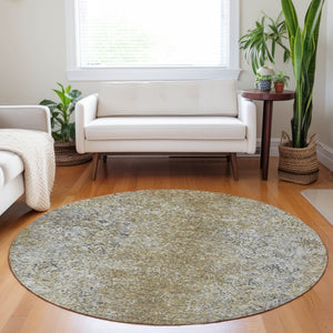 Homeroots 3' Brown Beige And Charcoal Oriental Washable Area Rug For Indoor Or Outdoor Use, Durable Design 8' Round Polyester 588812