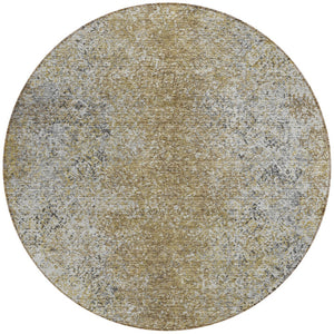 Homeroots 3' Brown Beige And Charcoal Oriental Washable Area Rug For Indoor Or Outdoor Use, Durable Design 8' Round Polyester 588812