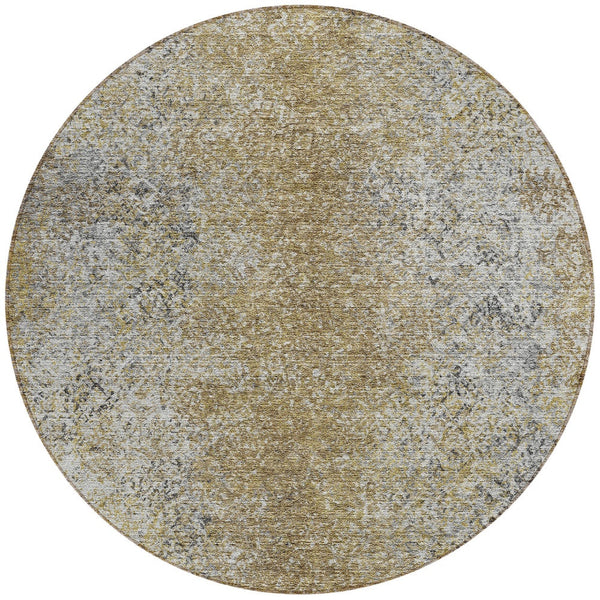 Homeroots 3' Brown Beige And Charcoal Oriental Washable Area Rug For Indoor Or Outdoor Use, Durable Design 8' Round Polyester 588812