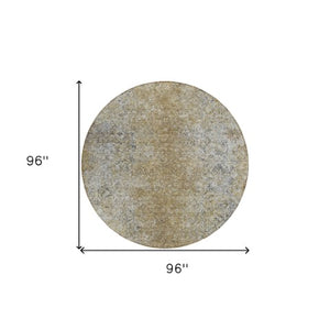 Homeroots 3' Brown Beige And Charcoal Oriental Washable Area Rug For Indoor Or Outdoor Use, Durable Design 8' Round Polyester 588812