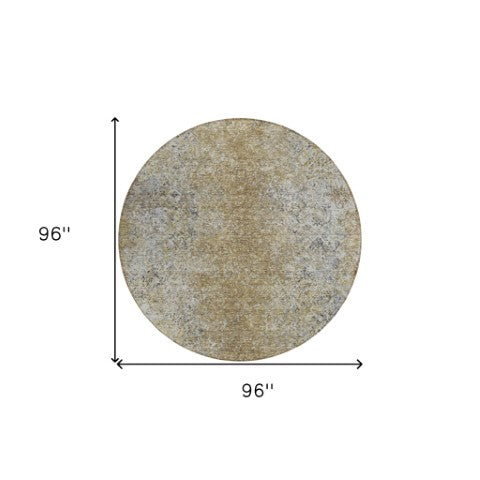 Homeroots 3' Brown Beige And Charcoal Oriental Washable Area Rug For Indoor Or Outdoor Use, Durable Design 8' Round Polyester 588812