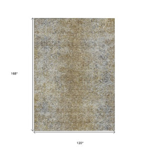 Homeroots 3' Brown Beige And Charcoal Oriental Washable Area Rug For Indoor Or Outdoor Use, Durable Design 10' X 14' Polyester 588815
