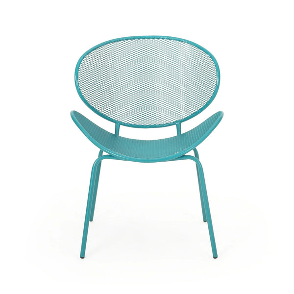 English Elm Christopher Knight Home® - ELBA Modern Mesh Shell Chat Set with Powder-Coated Iron Frame, Retro Minimal Outdoor Seating Teal N775P250740T