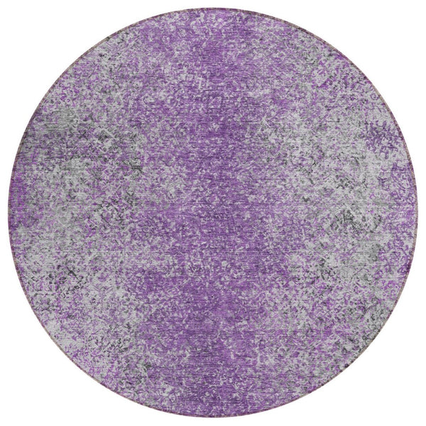 HomeRoots 5' Plum Purple and Silver Oriental Area Rug – Durable, Washable Design for Indoor and Outdoor Use 8' Round 588836