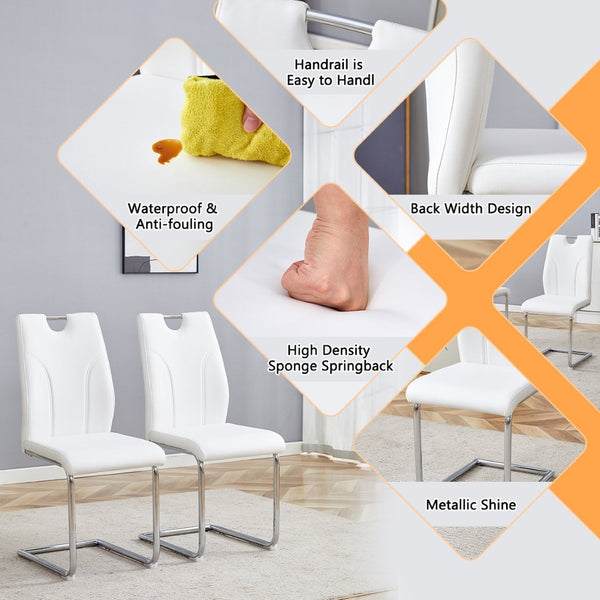 English Elm White Pu Dining Chair Set Of 2 – Modern Ergonomic Design With Silver Metal Legs For Home & Office Spaces W2920P225018-GIGA